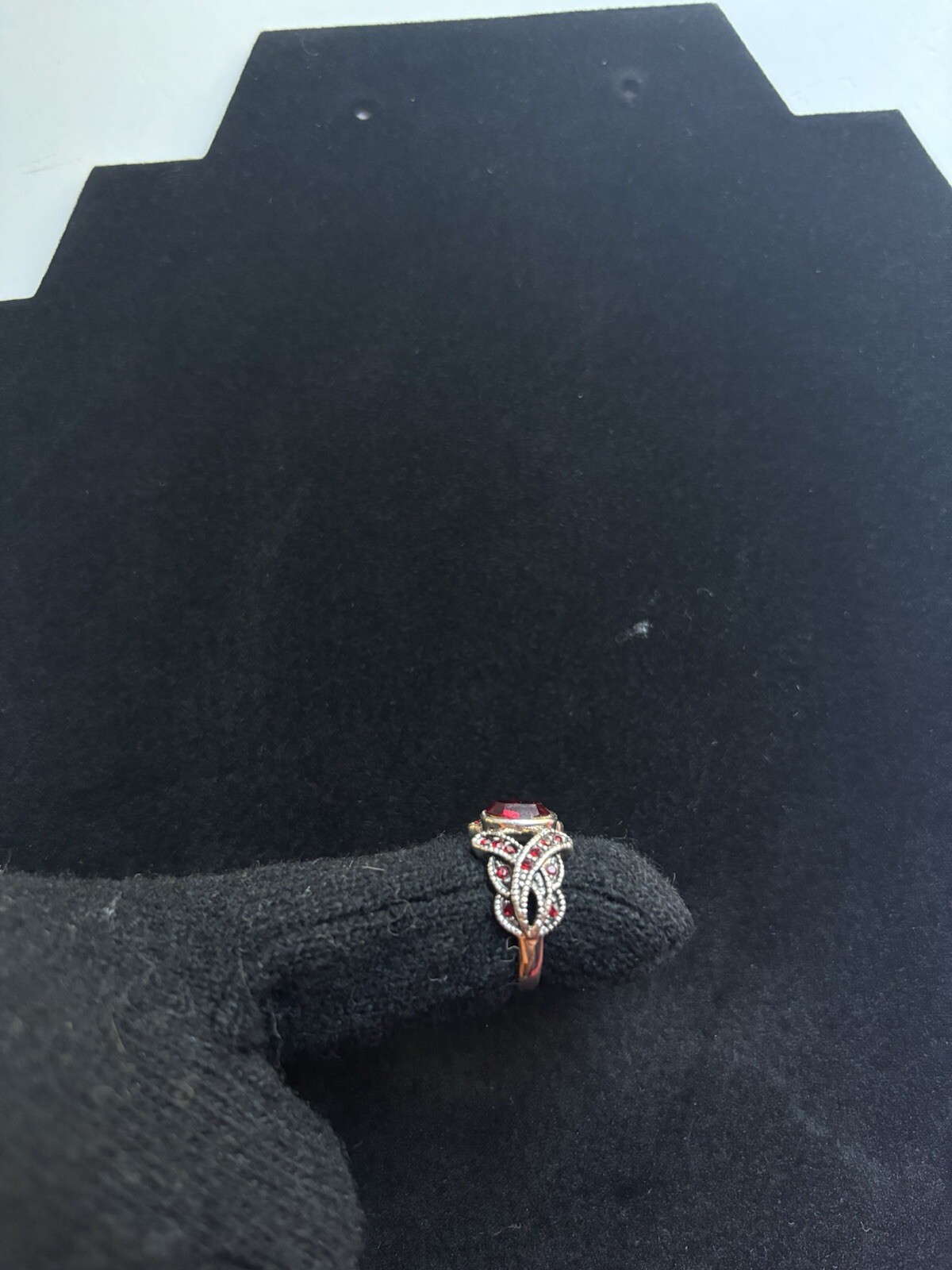 Simulated Large Ruby Ring Sterling Silver Fine Je… - image 6