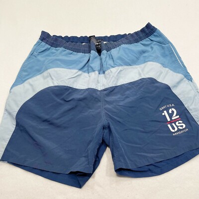 GANT USA Size M Men's Colorblock Blue US-12 Navigator Swim Trunks Mesh Lining 