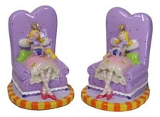 Purple Whimsical Fairy Queen Sitting On Giant Sofa With Magic Wand Bookends Set
