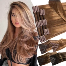 CLEARANCE Clip In Hair Extensions Real 100% Human Remy Hair Full Head Balayage