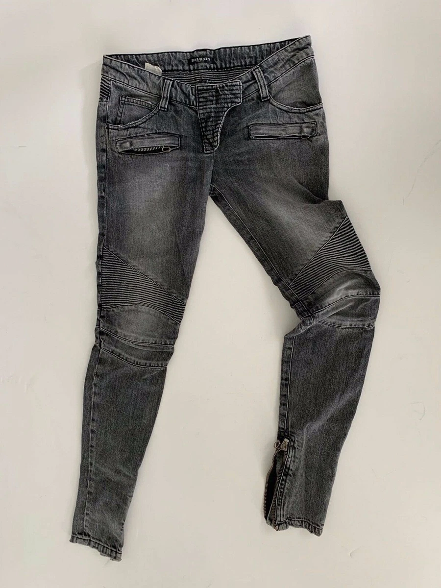 Balmain women washed distressed gray jean zipped ankles 7 pockets