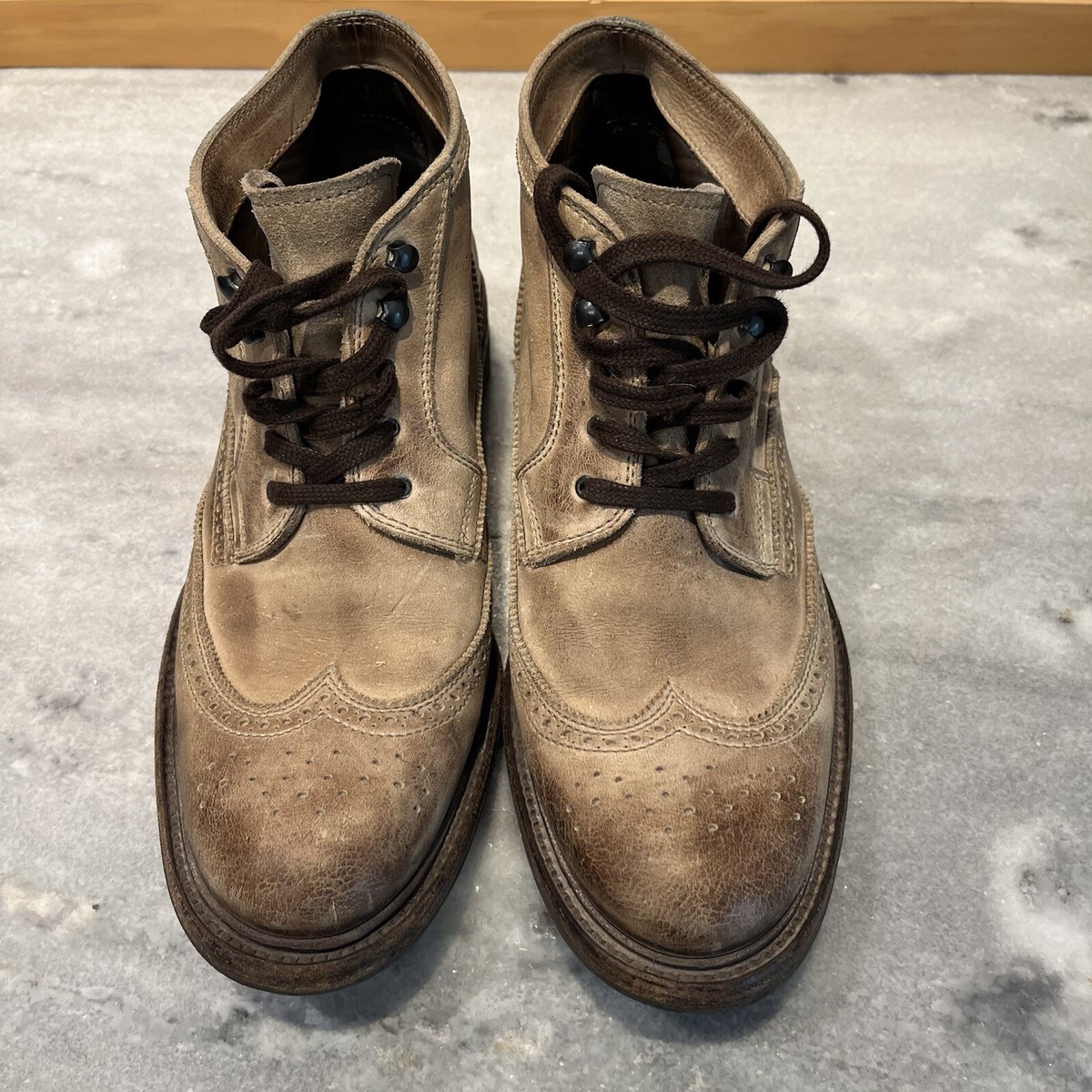 n.d.c. made by hand Distressed Leather Wingtip Chuka Boots 