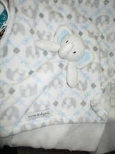 Blankets and Beyond Blue Elephant Lovey Security Blanket w White  Gray 14"