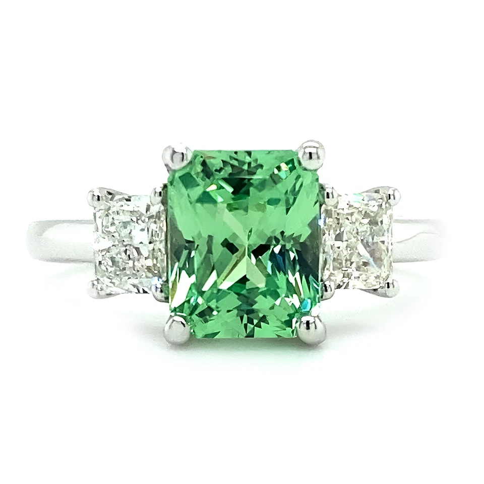 14k White Gold Wedding Ring 2.98 Ct Lab Created Diamond Radiant Cut Green Garnet - Image 2 of 4