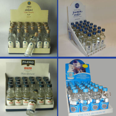 Ouzo Mini-XXL-Set 4,56 Liter 4x 24er Display (Plomari, Pilavas, Jivaeri, Romios)