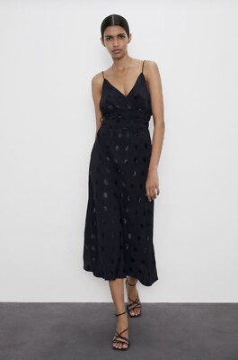 zara polka dot dress midi CORSET-STYLE POLKA DOT MIDI DRESS - Black / White