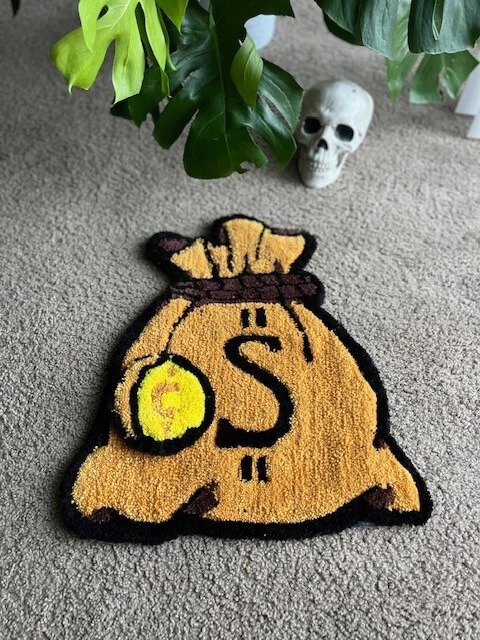 Alfombra Bolsa de Dinero, Pequeña Hecha a Mano Letrero de Dólar Ladrón de Bancos Alfombra Antideslizante Roble Foto 2 de 4