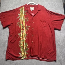 Red Hawaiian Shirt Mens 3XL Paradise Found Rayon Bamboo Print Aloha Camp Style