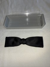 VTG 50s Black Satin Clip On Bow Tie Skinny Narrow Classic Formal Wear Wedding