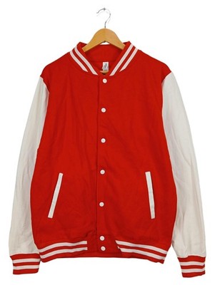 Just Hoods AWDis College Jacke Varsity Baseball Sweatjacke Rot Weiß Gr. L