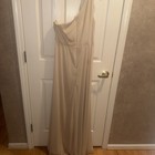 Azazie Bridesmaid Tan Beige Taupe Chiffon Sz A16 One Shoulder Floor LengthGown — photo 8