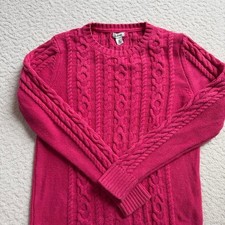LLBean Soft Cable Knit Crewneck In Vibrant Fuchsia Color