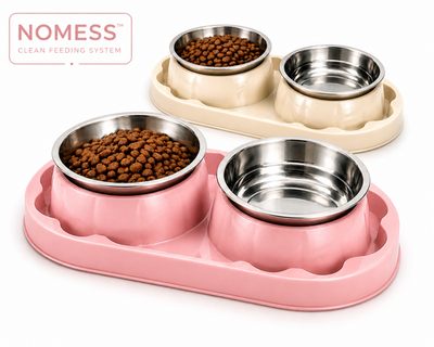 #ad NOMESS™ Dog Cat Bowl Set Stainless Steel Feeder Non Slip Small Pets $14.39