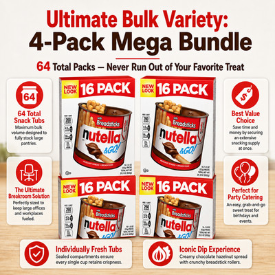 4 Pack Nutella & GO! Hazelnut and Cocoa Spread With Breadsticks, 1.8 oz, 16 Pack