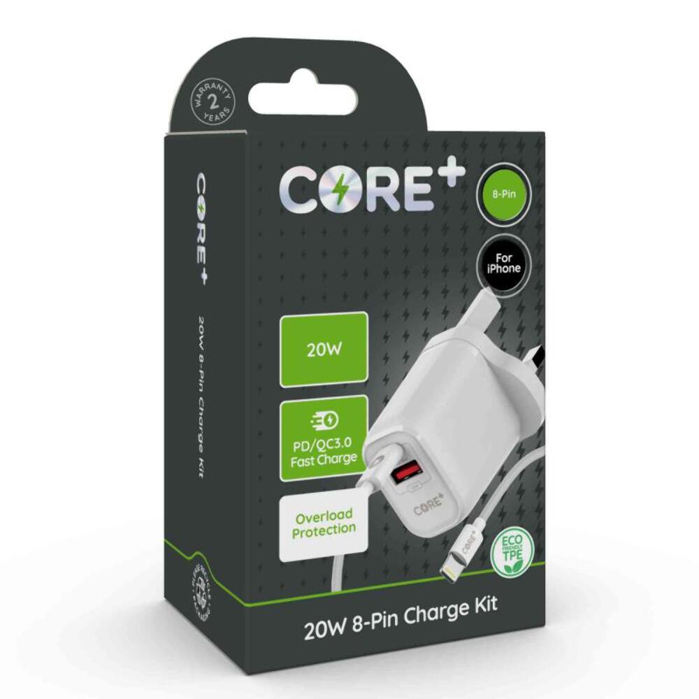 CORE+ 20W PD QC3.0 Fast Charge Type-C/USB-A Charger Kit For iPhone/iPad