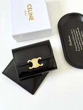 CELINE Black Wallet Gold Logo Hardware Zip Coin Pocket Credit Card Solid Women's