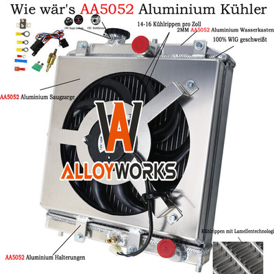 2Reihe Aluminium Kühler Lüfter Für Honda Civic EK EG 92-00 CRX Del Sol 93-97 NEU