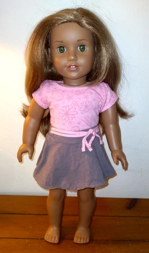 American Girl 18" Doll Tanned Blond Hair Green Eyes w/ Skirt & Tee