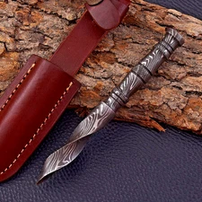 Custom Made Hand Forged Damascus Steel Kris Blade Tri Edged Dagger Knife