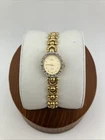 Vtg Timex Ladies 16mm Watch Gold Tone Diamond Bezel Gold Dial 6.25” - RUNS