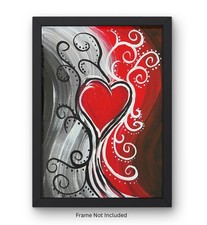 Piccolo cuore astratto nero bianco rosso acrilico 5x7 tela VLP originale firmato COA