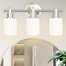 3-Light Bathroom Vanity Light Fixtures, Brushed Nickel Wall Sconce with Milky...