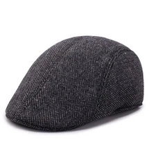 Black Men’s Herringbone Ivy Flat Cap Classic Newsboy Driving Golf Hat Newsboy