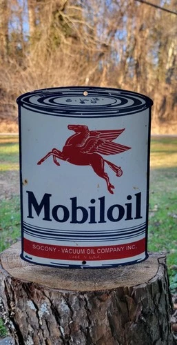 Mobiloil Porcelain Sign Vintage gas oil Lube Petro pump Peggy Pegasus Mobil