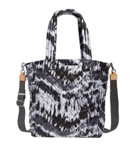 MZ Wallace Quilted Nylon Tote Leather Trim Wave Tie Dye Black White