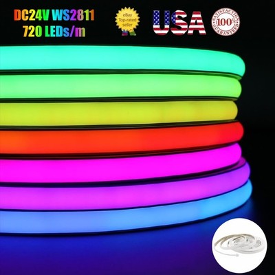 USA 24V Waterproof RGBIC Addressable LED Strip WS2811 Neon Lights Tape 720leds/m