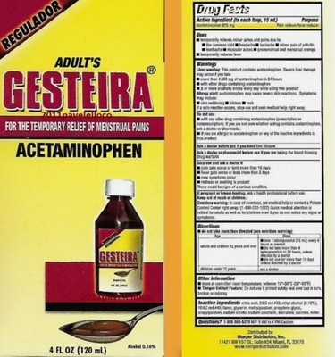 Adult's Gesteira for relief of Menstrual Pains, Arthritis, Cramps, Fever, 4oz