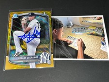 Carlos LaGrange Yankees Signed 2025 1st Bowman Gold Wave Refractor .