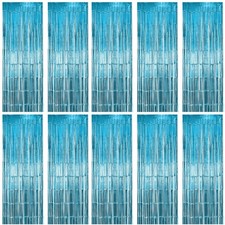 10 Pack Light Blue Fringe Backdrop Curtains, Light Blue Streamers Party...