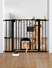 Babelio Baby Gate with Cat Door 29-43" Auto Close Safety Gate Black