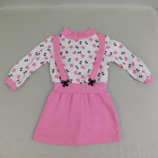 Vintage 80s Huggy Bear Bow  Heart Print Girl's Fleece Dress 4T Pink-White 4791