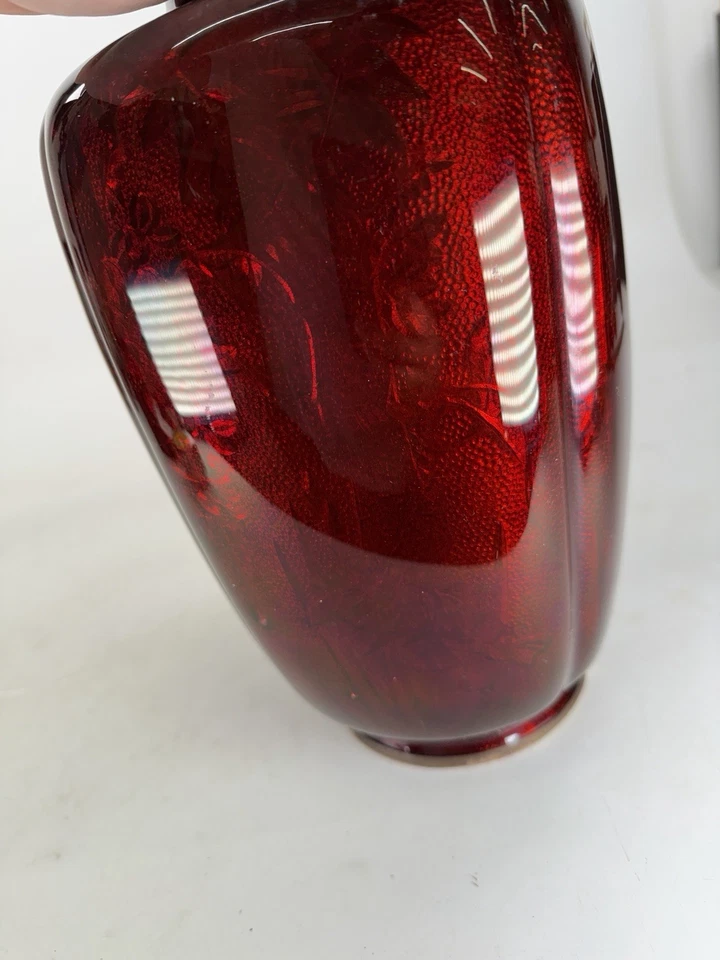 Antique Red Japanese Taisho Period Cloisonné Enamel Ginbari Vase large 11.5" - Image 3 of 4