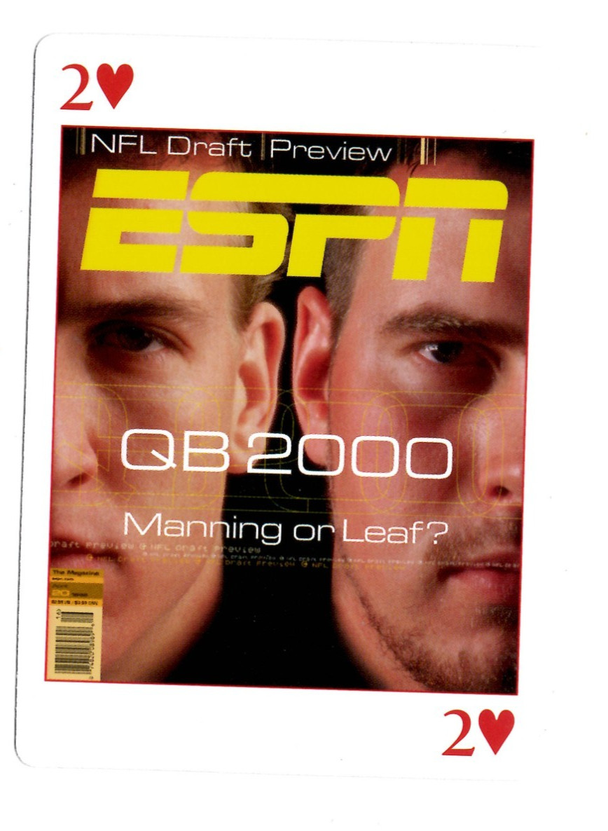 Ryan Leaf / Peyton Manning 1998 ESPN Magazine Employee Playing Card 2 of Hearts