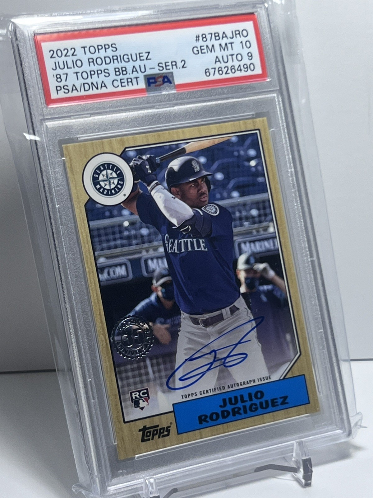 2022 Topps Series 2 Julio Rodriguez RC 1987 Topps Rookie Auto -#87BA-JR -PSA 10 view 2