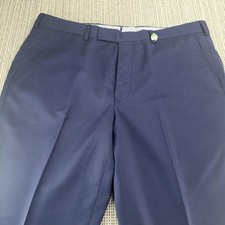 Hertling Dress Pants Mens 38x28 Navy Blue Flat Front Made In USA Formal Wear