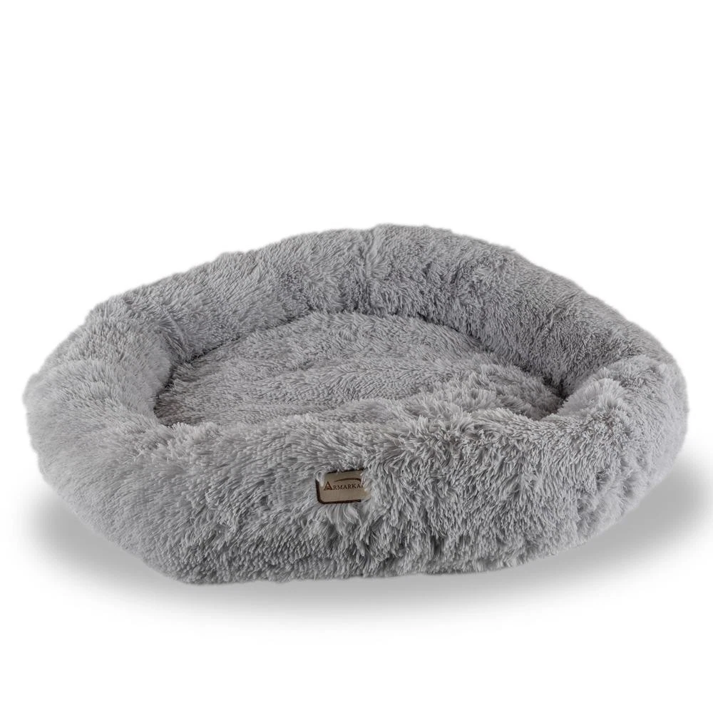 Extra Large, Fluffy Gray Round Cat Bed