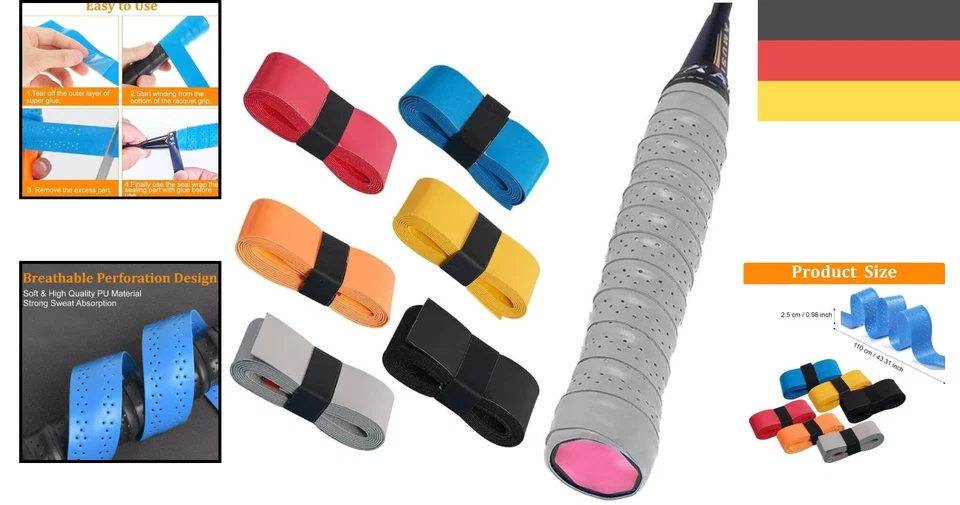 Vielseitiges Griffband Set - 6 Farben, Selbstklebend für Tennisschläger und mehr - Bild 2 von 4