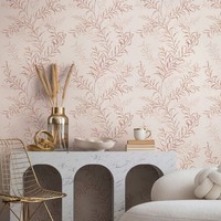 Vliestapete Blattmuster Ranken Aquarelloptik Rosa Orange Beige 89016 (3,84€/1Qm)