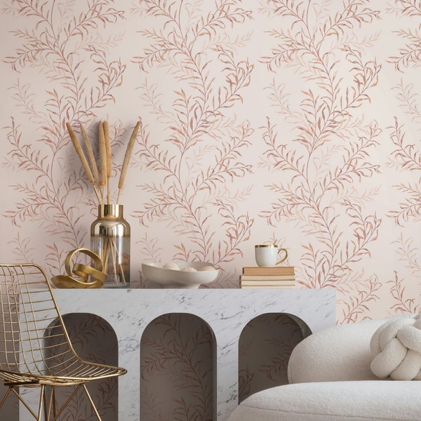 Vliestapete Blattmuster Ranken Aquarelloptik Rosa Orange Beige 89016 (3,84€/1Qm)-image