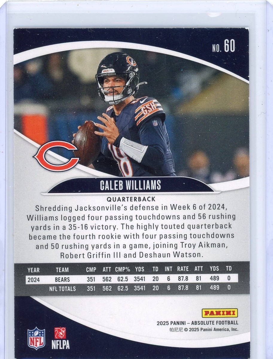 2025 Panini Absolute Football Caleb Williams #60 Bears | eBay