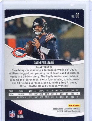 2025 Panini Absolute Football Caleb Williams #60 Bears | eBay