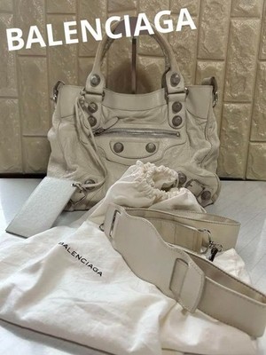 Used Balenciaga City Mini Tote Bag – Leather White with Studs