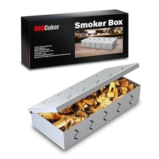 Grill Smoker Box, Stainless Steel Food Safe, Works with Wood Chips Smoked BBQ...