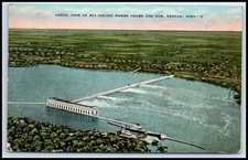 Postcard AERIAL VIEW OF $27,000,000 POWER HOUSE AND DAM, KEOKUK, IOWA    U113