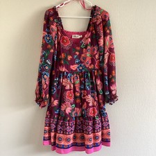 Eliza J Floral Boho Mini Dress Long Sleeve Burgundy Pink Size 6 NWT