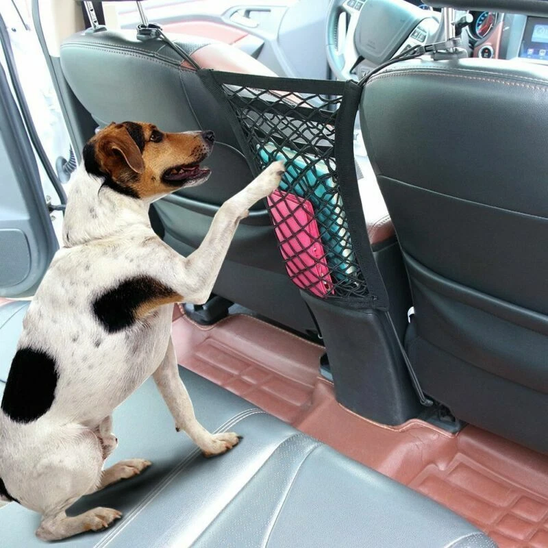 Organizador de malla de almacenamiento de asiento de automóvil SUV para niños mascotas perros bolsa de gancho de red de carga Foto 3 de 4